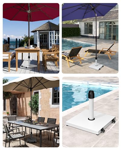 45lbs Patio Umbrella Base - Heavy Duty Outdoor Patio Market Umbrella Stand for Deck with Rollers, Poolside, Balcony, Wind-Resistant Design, White - color: White