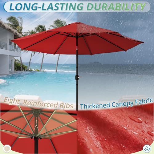 LUE BONA 10FT Patio Umbrella, Waterproof Outdoor Market Umbrella with Easy Crank & Tilt, Patio Table Umbrella for Deck Garden Backyard Pool, Bright Red - color: Bright Red