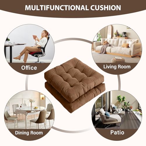 Tiita Outdoor Cushions Square Floor Pillow Thicken Tufted Seat Pad Large Floor Cushion for Yoga Meditation Living Room - color: Square|coffee, size: 2 Count (Pack of 1)