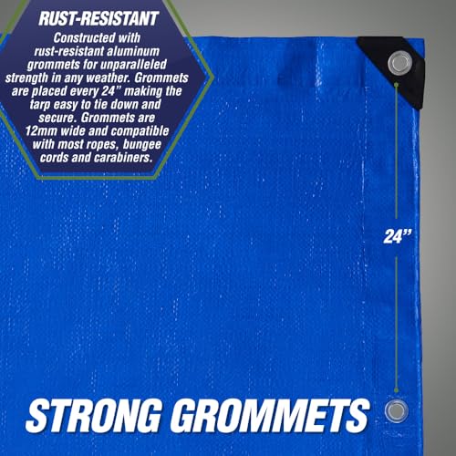 RUGGED RHINO Heavy Duty Waterproof Tarp, UV and Tear Resistant Cover with Reinforced Grommets and Corners, Outdoor Multipurpose Tarps for Camping, Patio, Garden, Car & Roof, 5 Mil, 6x8, 1 Pack, Blue - color: Blue, size: 6' X 8'