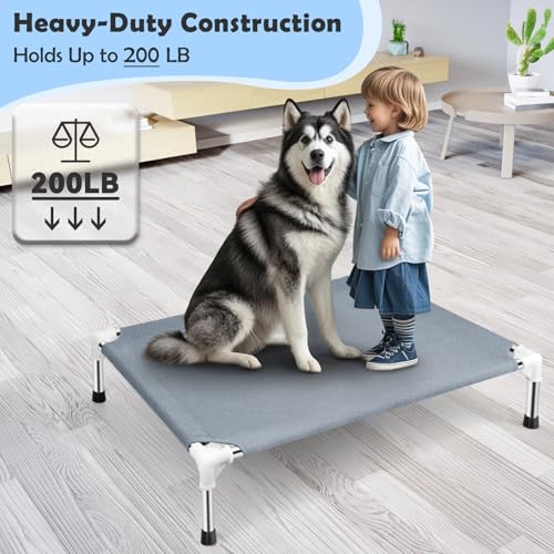 Outdoor Elevated Dog Bed, Dog Cots Beds for Large Dogs, Portable Cooling Raised Dog Beds for Large Dogs for Indoors, Outdoors, Beach - color: Grey-L