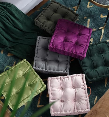 vctops Square Solid Color Velvet Seat Cushion with Handle Tufted Thicken Chair Pad Tatami Floor Pillow Cushion 16.5"x16.5"x4" Grass Green - color: Grass Green
