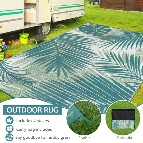 famibay Plastic Outdoor Rug 8x10 Waterproof Outdoor Carpet Patio Rugs Tropical Camping Rug Outside RV Mat Rug All Weather Reversible Lightweight Outdoor Area Rug for Patio Camping RV(Tri-Color Green) - color: Tri-color Green, size: 8' x 10'