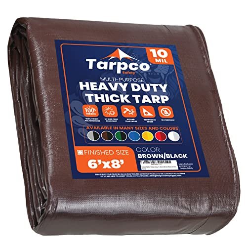 Heavy Duty 10 Mil Tarp Cover, Waterproof, UV Resistant, Rip and Tear Proof, Poly Tarpaulin with Reinforced Edges for Camping, Roof, Patio, Pool, Boat. (Brown/Black 6′ X 8′) - color: Brown/Black-10 Mil, size: 6′ X 8′