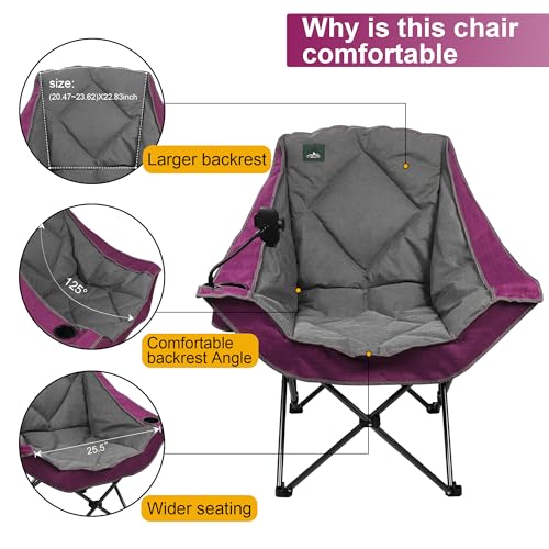 Northroad Oversized Foldable Camping Chair with Cell Phone Holder,Outdoor Padded Lawn Chair w/Cup Holder,Carry Bag for Beach, Hiking, and Picnics,Heavy-Duty 300-lbs Capacity, Purple - color: Purple With Phone Holder