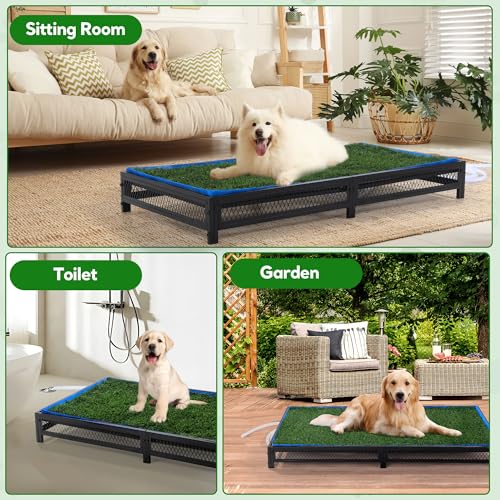 HOMBYS Grass Potty for Dogs with Drain, Artificial Grass Pet Litter Box Tray for Medium & Larhe Dog, Puppy Porch Toilet for Patio, Indoor & Outdoor Use(47" L x 23" W x 6" H)