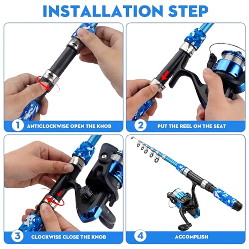 Kids Fishing Pole Set Fishing Rod and Reel Combos Ultralight Telescopic Fishing Rod+Spinning Reel+Lure Baits+Fishing Line with Mini Shark Bag for Boys Girls Youth Freshwater Saltwater - color: Blue, size: 1.5M/5FT
