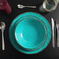 LEHAHA Rustic Melamine Dinnerware Sets, 12-piece Dishes Plastic Dinnerware Set for 4, Break-resistant Plates and Bowls Set, Outdoor Casual & Party Use Kitchen Dishes Set, Teal… - color: Teal