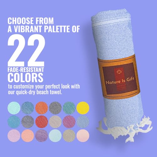 Beach Towel 100% Cotton Turkish Beach Towel Adult 38x70 Inch Pre-washed Absorbent Extra Large|Sand Free Quick Dry BathTowels|Lightweight Blanket|Travel Cruise Camping Spa Gym Yoga Towel|Airy Blue - color: Blue