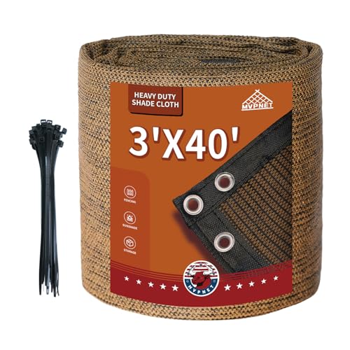 3x40Ft Garden Privacy Fence Screen, 180GSM Heavy Duty 90% Blockage Windbreak Mesh Tarp with Reinforced Edges & Anti-Rust Grommets, Includes Zip Ties for Garden, Yard, Backyard, Outdoor, Mocha - color: Mocha, size: 3' x 40'-Finished Size