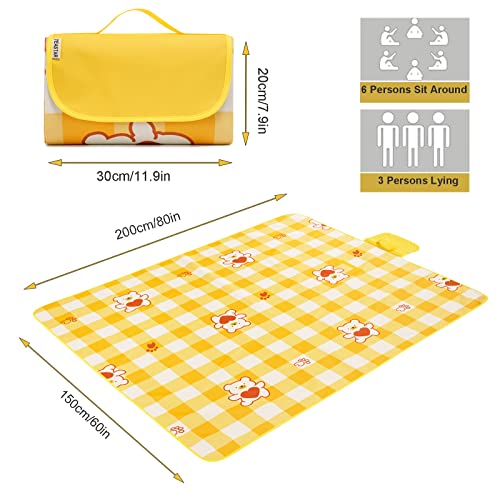 Sand Free Beach Blanket Waterproof Sandproof Beach Mat Lightweight Water Proof Outdoor Blankets Extra Large Picnic Blanket for Travel, Grass, Beach, Hiking, Camping, Concert, Festival - color: Yellow, size: 60"x80"