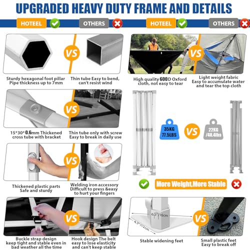 HOTEEL 10x20 Heavy Duty Pop Up Canopy Tent with 4 Sidewalls, Easy Setup Tent for Parties, Outdoor Commercial Instant Gazebo for Wedding Event, with Roller Bag & Sand Bags, White(Hexagonal Frame) - color: White, size: 10x20FT (Upgraded)