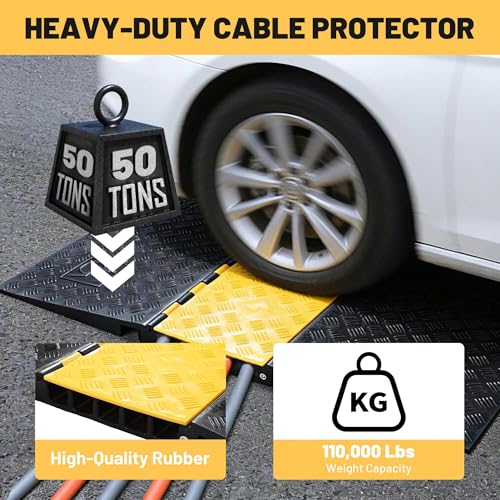 Yescom ADA Threshold Ramp for Wheelchair & Scooter, 5-Channel Rubber Cable Protector 110,000 Lbs Capacity Heavy Duty Bridge Ramp Non-Slip Wire Cord Cover for Driveway & Events - size: 2"h - 5 Channel - Ada