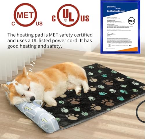 GOLOPET Dog Heating Pad 32x20in with Smart Thermostat Switch and Power Line Protection Tube,Obtained MET and UL Dual Certification,Waterproof Pet Heating Pad for Dogs with Plush Fabric Cover-Black - size: 32.0"L x 20.0"W x 0.5"Th
