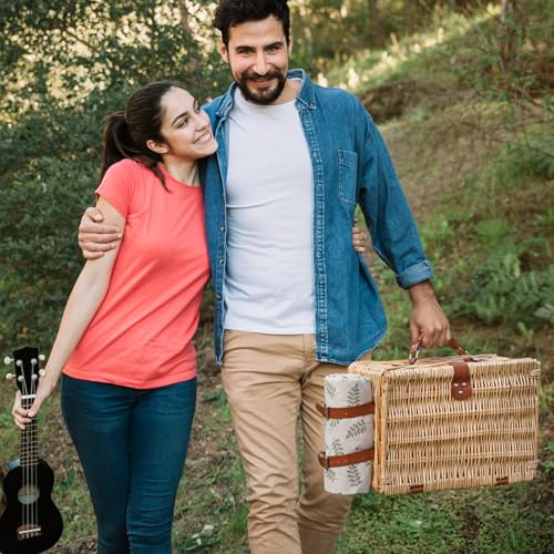 HappyPicnic Picnic Basket Set for 2 - Wicker Picnic Basket with Waterproof Blanket & Insulated Liner, Large Handmade Willow Hamper with Cutlery Kit for Outdoor, Picnic, Camping, Party, Holidays (Leaf) - color: Leaf