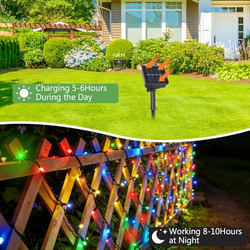 4 Pack Solar String Lights, Total 132Ft 400 LED Solar Powered Twinkle String Lights Waterproof with 8 Lighting Modes Green Wire for Patio Garden Party Yard Wedding Decors (Multicolor) - color: Multicolor