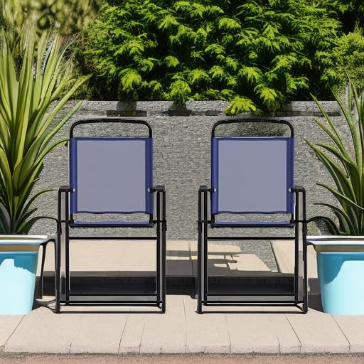 Flash Furniture Mystic Folding Patio Sling Chairs, Outdoor Textilene Lawn Chairs with Armrests, Set of 2, Navy - color: Navy
