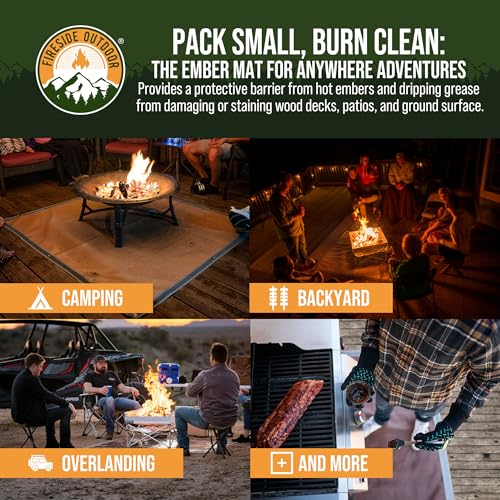 Fireside Outdoor Portable Fire Pit Mat for Under Grills - Under Grill Mats for Outdoor Grill Deck Protector, Solo Fire Pit Accessories, Fireproof Mats, BBQ Pits, Firepit - Ember Mat, 67"x60"