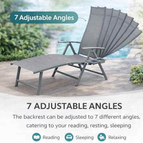 Kozyard Aluminum Outdoor Chaise Lounge Chair, Adjustable Reclining Patio Lounge with Drink Holder, Weather-Resistant Pool, Deck & Yard Recliner,Assemble-Free, Gray (Gray) - color: Gray/Style2