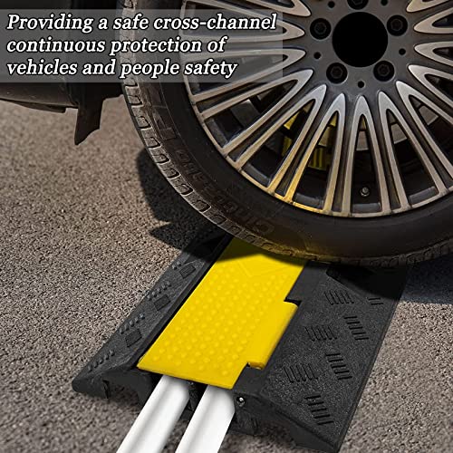 CXRCY Cable Ramp 4 Pack 2 Channel 11000lbs axle Capacity Floor Cable Cord Protector, Black & Yellow Speed Bumps Hose Protector Ramps for Wire/Hose/Pipe Hider Driveway &Outdoor 40x10x2 inch(L x W x H) - size: 4 Pack 2 Channel