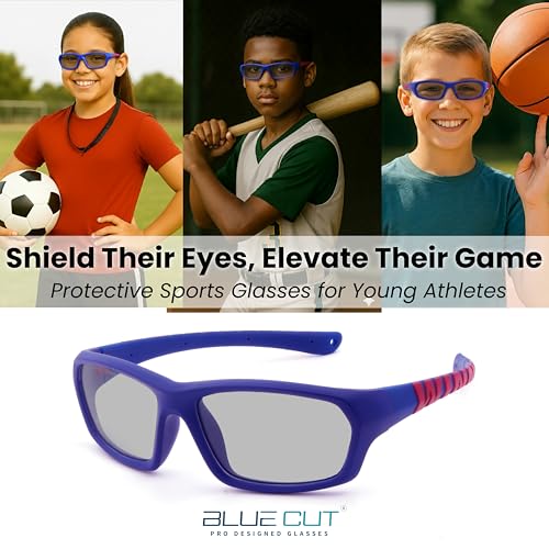 BLUE CUT Kids Sports Protection Goggles – Photochromic Safety Glasses for Children, Basketball, Baseball & Outdoor Sports - color: Navy/Wine Photochromic-kids Size