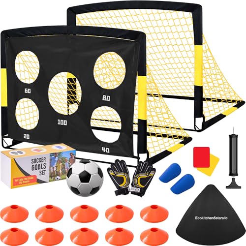 Pop Up Soccer Goals Set of 2, Kids Soccer Goal, 4x3 ft Portable Soccer Goal for Kids, Soccer Net for Backyard with Carry Bag, Small Foldable Indoor Outdoor Training Equipment for Toddlers and Youth.