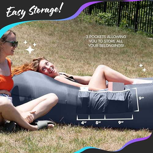 Nevlers Navy Inflatable Couch Air Sofa | 210T Polyester Blow Up Chairs | No-Pump Inflatable Lounger | Air Chair w/ 450 lbs. Capacity, Pockets & Matching Bag | Use as Blow Up Couch for Adults & Kids - color: Navy Blue, size: 1 Pack