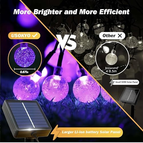 Solar String Lights Outdoor 2 Pack, 39FT 100 LED Globe Lights Outdoor, 8 Modes Waterproof Solar Patio Lights, Garden String Lights for Outside Gazebo Yard Backyard Decor (Purple) - color: Purple