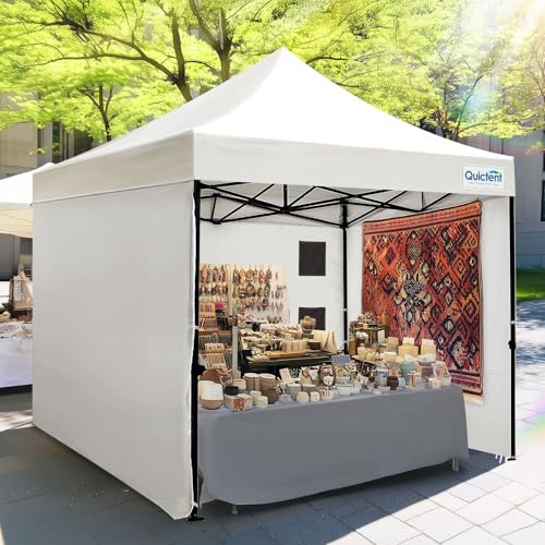 Quictent 10x10 Heavy Duty Pop up Canopy Tent with 3 Removable Sidewalls, Commercial Grade Instant Shelter with Wheeled Bag for Outdoor, Parties, Markets, 600D PU Coated UPF 50+ Sun Shield - color: Off White, size: 10x10