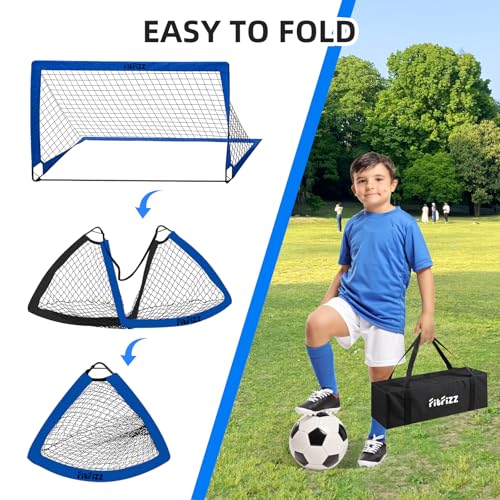 Soccer Goal, Soccer Goals for Backyard, 6x4ft Portable Pop Up Soccer Net Set, Soccer Training Equipment with Soccer Ball, Ladder and Cones - color: Blue
