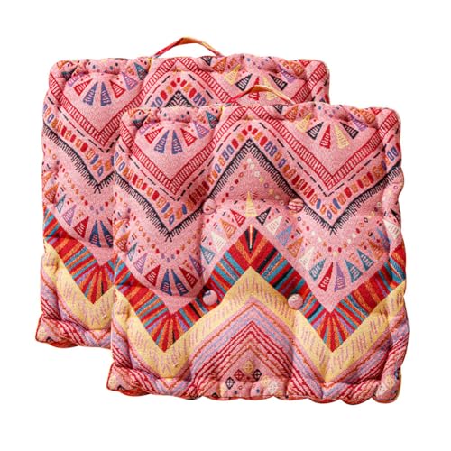 Chair Cushions Set of 2 Boho Seat Cushions for Kitchen Dining Office Chairs Colorful Chair Pads Soft Square Floor Pillow with Handle (15.7 × 15.7 Inch, Pink), A4MK6GY58T4TC5R00BH16ZHQG - color: Pink