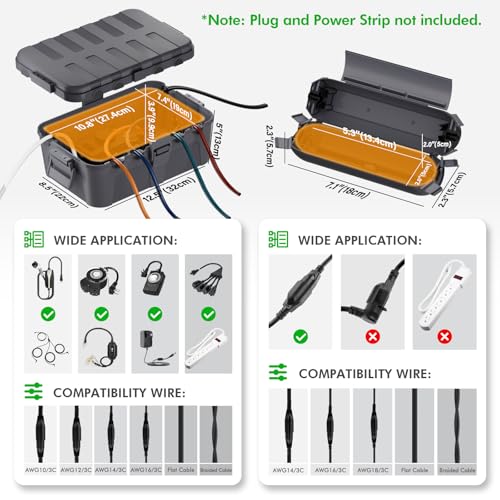RESTMO 5-Piece Outdoor Waterproof Electrical Box Set – 12.5" x 8.5" x 5" Large & 7.1" x 2.3" x 2.3" Small, Weatherproof Boxes for Power Strip, Outlet, Plug, Socket, Timer, Holiday Light, Gray - color: Gray