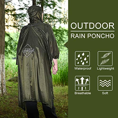 onewind Hooded Rain Poncho, Silnylon Rain Coat Versatile Survival Shelter Waterproof Breathable Lightweight Poncho - color: Od Green-89"*56" (226cm*142cm), size: Small