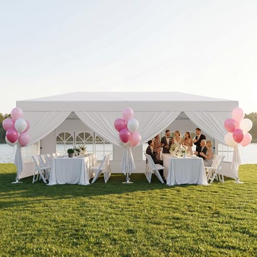 Bealife 10x20 Pop-Up Canopy Tent with 6 Removable Sidewalls, One Push Party Tent Outdoor Waterproof Canopy for Parties Commercial Wedding, 3-Height Adjustable Easy Set Up Gazebo, Carry Bag, (White) - color: White