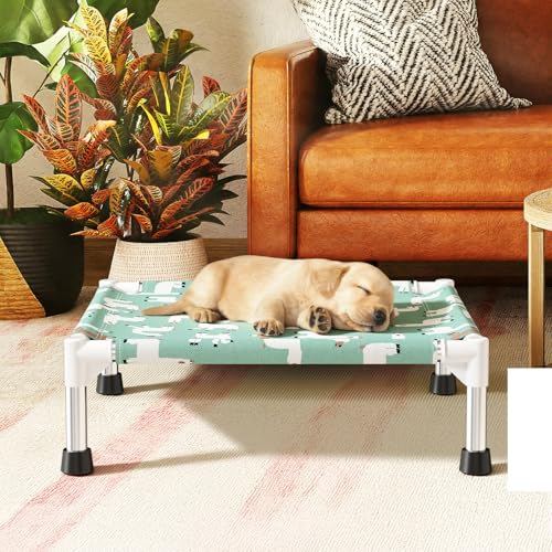 Cute Alpaca Print Elevated Dog Bed - Portable Cooling Pet Cot for Small Dogs - Breathable Thickened Fabric Hammock, Crate Compatible, Indoor & Outdoor Use - size: Small