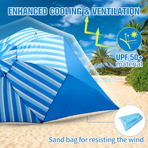 LOTTAFUN Beach Shelter Umbrella Premiere UPF 50+ Umbrella Shelter for Sun and Rain Protection for Adult (10-Foot,Blue Stripe) - color: Vertical Blue Stripe