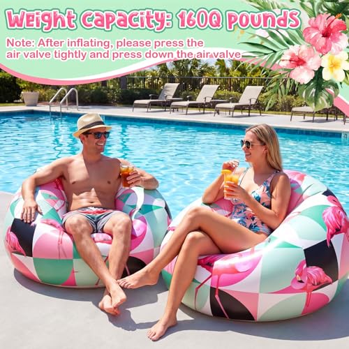 Lunmon 2 Pack Inflatable Bean Bag Chairs, Flamingo Blow up Chairs for Adults, PVC Inflatable Lounge Chair Set for Summer Party, Night Pool Camping Balcony Bedroom Reading - style: Flamingo