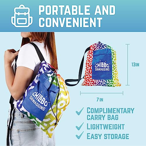 Chillbo Inflatable Couch – Unique Designs - No-Pump Setup, Ripstop Polyester, Stability Pegs, Fun Prints - Portable Air Inflatable Lounger for Beach, Camping, Festivals, and Tailgating - color: Rainbow Swizzle, size: Large