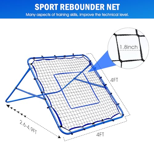 Volleyball Lacrosse Rebound Net Pro, WINTHAI Lacrosse Rebounder for Backyard, 7x4FT/6x4FT/4x4FT Bounce Back Net with Target Strike Zone, Easy Quick Setup, Volleyball Baseball Softball Soccer Training - size: 4ftx4ft