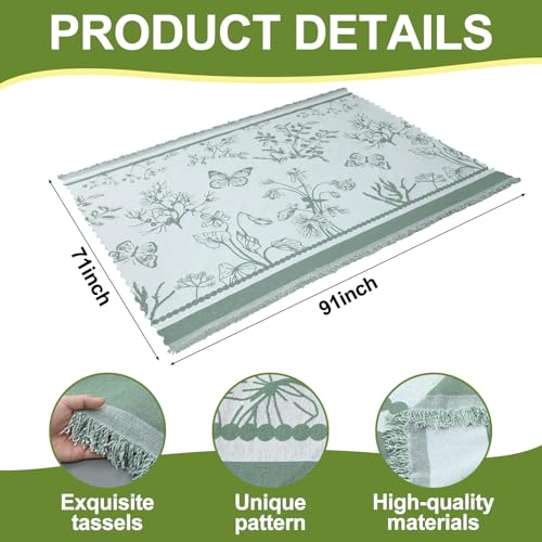 Hahafelt 91x 71 in Extra Large Outdoor Picnic Blanket with Waterproof Mat Oversize Beach Woven Cotton Yarn Blanket with Fringe Machine Sandproof for Spring Summer Camping Beach Park(Plants,Green) - color: Green