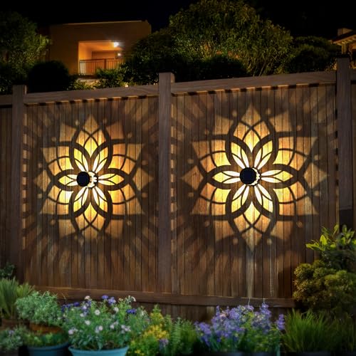 2 Pack Solar Fence Lights Metal Solar Powered Outdoor Wall Deck Step Lights Mandala Theme Waterproof Fence Light for Garden Post Patio Backyard Yard Decor, Gardening Gifts for Women Mom Grandma - color: Geometric Mandala, size: 2 Pack