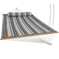Sunnydaze Quilted Double Hammock for Outside with Spreader Bars and Pillow - 450 lb Capacity, 74x55 Inch Bed, UV Resistant, Quick Dry - Chains Included, Stand Sold Separately - Ocean Isle - color: Ocean Isle