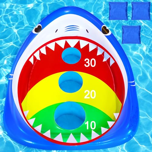 Kids Fun Pool Toys,Inflatable Shark Cornhole Board Floating Water Game Outdoor Swim Play for Adults Family,Cool Summer Party Gift for 6 7 8 9 10 12 Year Old Boy Girl Teen - style: Shark Cornhole Board