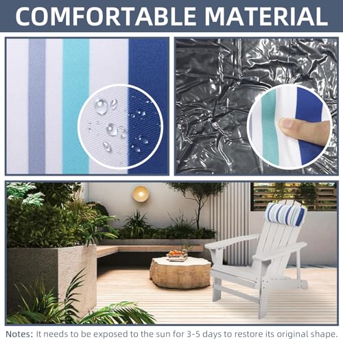 Headrest Pillow for Patio Chaise Lounge Chair, Outdoor Chaise Pillows with Adjustable Elastic Stripe Head Resting Pillows for Recliner Office Chair, Blue White Stripe 1 Pack - color: Blue White Stripe
