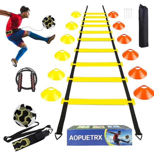 Agility Training Set for Soccer & Football - 20FT Speed Ladder, 12 Cones, and Training Aids for Kids Youth Sports Practice, Footwork Drill Kit - color: Yellow