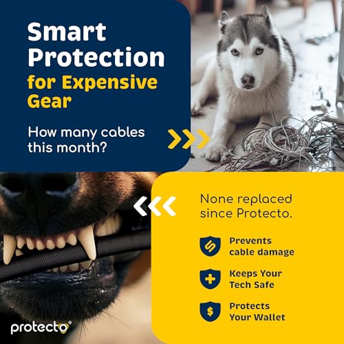 PROTECTO Heavy Duty Dog & Cat Cord Protector 10ft Long Sleeve, Easy-to-Use 3/8 in Cord Cover for Pet, Odorless Black Color, No Chew Solution for Power, Audio & Video Wire Tubing, Fits 4-6 Cables - color: Black, size: 3/8"-10ft - 1pk