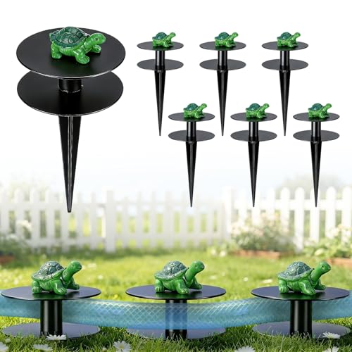 6 Pcs Turtle Garden Hose Guide Stakes, 8.7" Heavy Duty Cast Iron Hose Guide for Garden, Metal Water Hose Guide, Rustproof Decorative Hose Guides for Outside Flower Beds, Lawn & Plant Protection - style: Turtle
