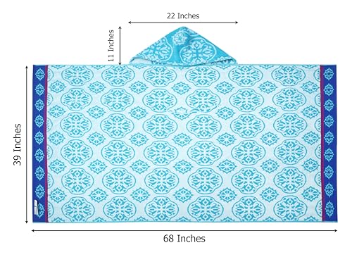 COTTON CRAFT Hooded Beach Towel – Oversized 39 x 68 Towel with Hood for Adults - 100% Cotton Velour Terry Jacquard Towel - Pool Bath Wrap - 450 GSM Soft Absorbent Quick Dry – Summer Trellis Pool Blue - color: Summer Trellis Pool Blue, size: 1 Pack - 39x68