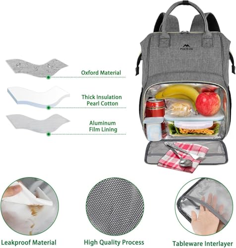 MATEIN Lunch Backpack for Women, 15.6 Inch Laptop Backpack with Lunch Compartment, Lightweight Work Backpacks for Teacher Nurse, Insulated Cooler Lunchbox Food Bag Meal Prep Bag for Picnics College - color: Austere Grey, size: 15.6inch