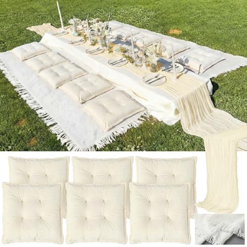Extra Large Outdoor Picnic Blanket with Table Runner and Floor Pillow Cushion for Picnic Wedding Birthday Baby Shower Backyard Decor(91 x 71'',Light Beige,8 Pcs) - color: Light Beige